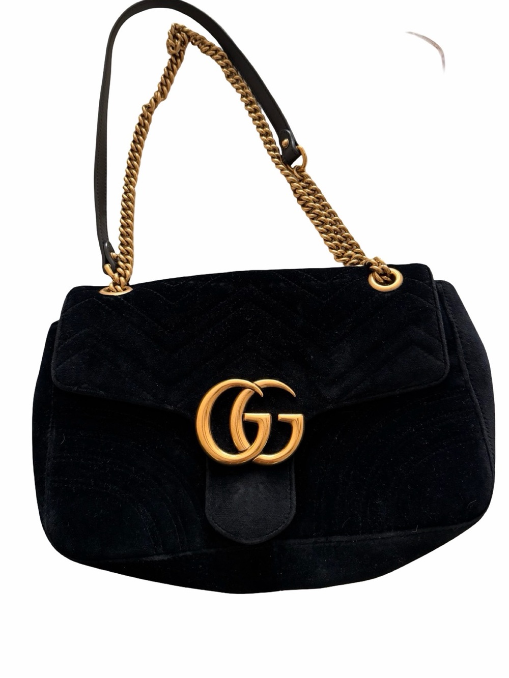 Gucci Black Velvet Shoulder Bag with Gold GG Chain